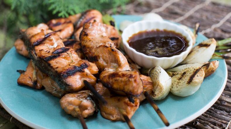 Ginger Glazed Salmon on a Stick, on May 24, 2017. (Kathleen Galligan/Detroit Free Press/TNS)