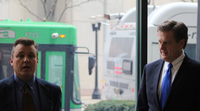 Robert Ruzinsky, chief capital officer with the Greater Dayton RTA, discusses a $2.3 million grant the agency received to help replace aging buses. U.S. Rep. Mike Turner, R-Dayton, helped Dayton compete for the funds. CORNELIUS FROLIK / STAFF