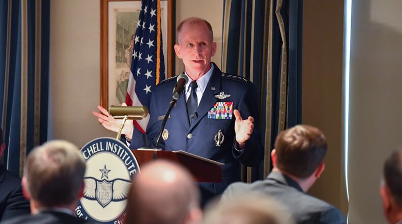 Air Force Vice Chief of Staff Gen. Stephen W. Wilson speaks about the National Security Strategy and Nuclear Deterrence during a seminar hosted by the Mitchell Institute for Aerospace Studies in Washington, D.C., July 24, 2019. (U.S. Air Force photo/Adrian Cadiz)