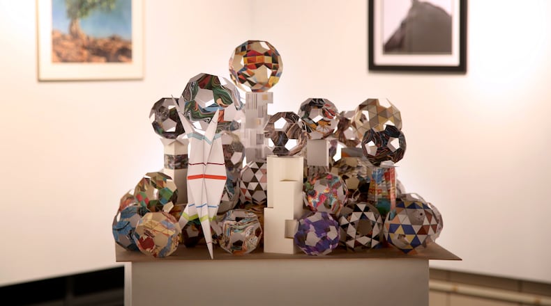"Playful Exuberance" by artist Peter Mitas is one of the artworks on display in the 31st Annual Dayton Works on Paper exhibition that opens Monday Jan. 11 at Rosewood Gallery in Kettering’s Rosewood Arts Centre, 2655 Olson Dr. It will be on view through Feb. 19. LISA POWELL / STAFF