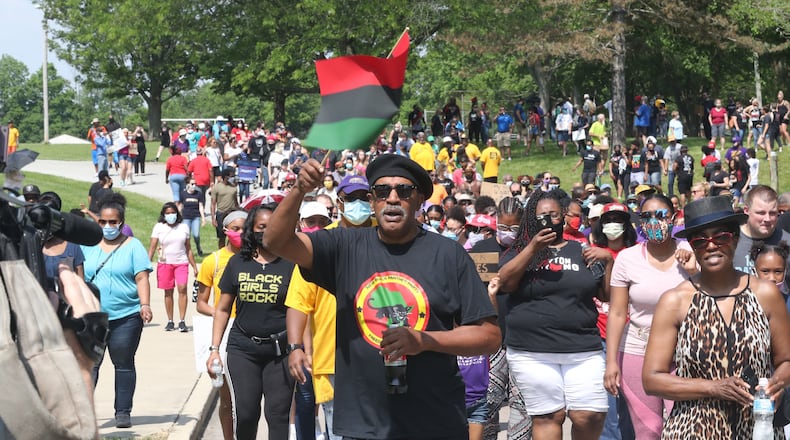 Up to a thousand people gathered in Trotwood to protest the death of George Floyd/Credit: Bill Lackey, Staff