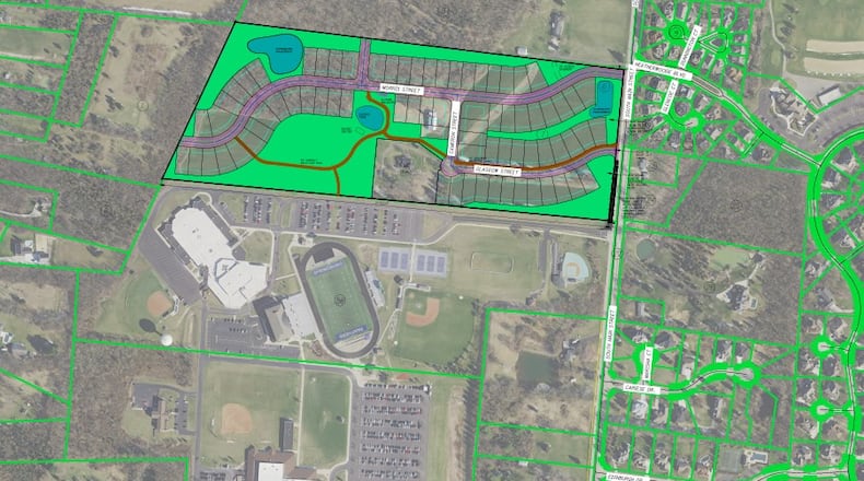 This is the latest rendering of the new Whispering Pines subdivision which will be located off Ohio 741. The subdivision will have 75 new homes and will be north of the Springboro Junior High School campus and district's athletic facilities. CONTRIBUTED/CITY OF SPRINGBORO