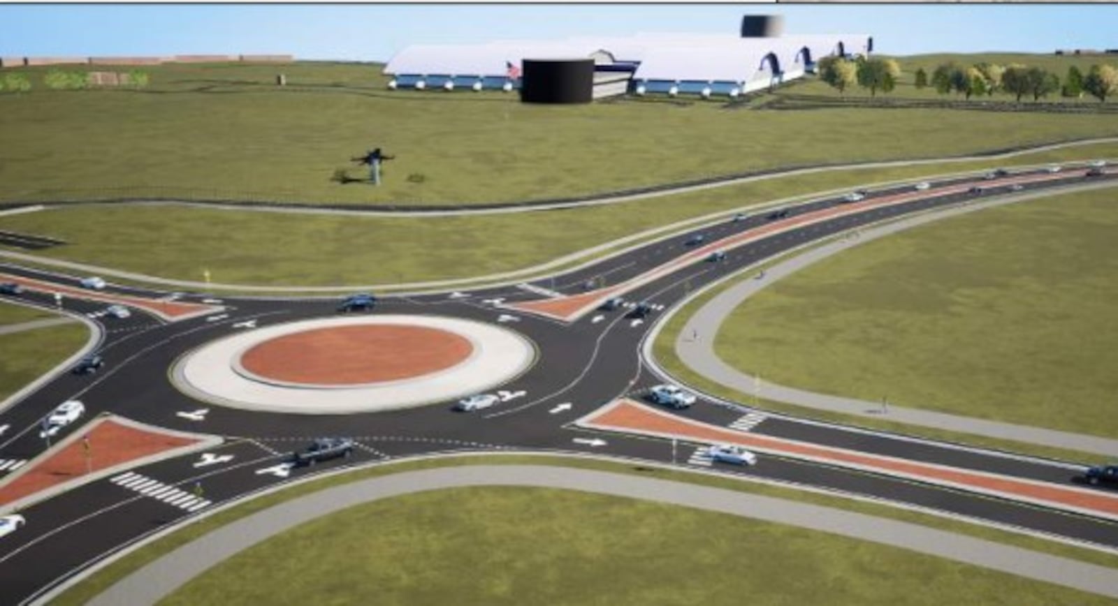 A rendering of what a roundabout at Woodman Drive and Springfield Street could look like in Riverside, near the National Museum of the U.S. Air Force. The rendering was included in a document Riverside circulated in Washington, D.C., during the regional fly-in event. CONTRIBUTED