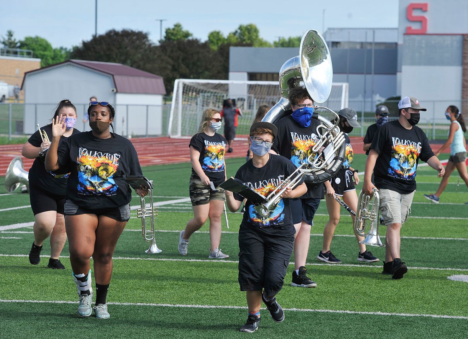The Stebbins High School marching Band took to the field Friday for the last day of band camp. All the band members and staff all practiced social distancing and wore mask for the entire week.