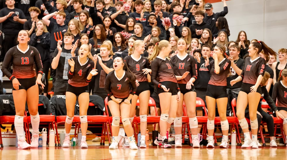 The Tippecanoe High School girls volleyball team beat Akron Hoban 3-0 in a Division III state semifinal game on Friday, Nov. 7 at Wittenberg University's Pam Evans Smith Arena in Springfield. MICHAEL COOPER / STAFF PHOTO
