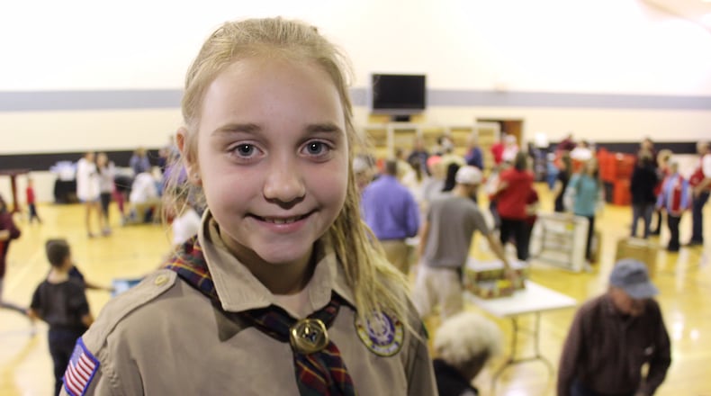 Lillian Gray, 10, of Lebanon joined the local Cub Scout Troop and hopes to become an Eagle Scout in the Boy Scouts and achieve the Gold Award, the equivalent top honor from the Girl Scouts of America. STAFF/MIKE BURIANEK