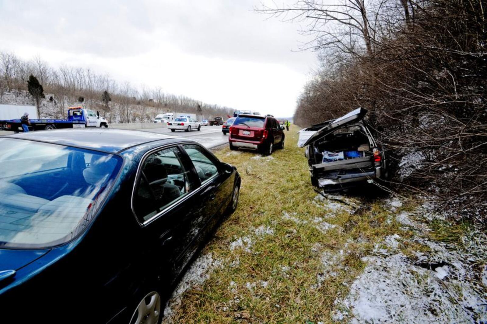Snow squalls caused 52 cars to collide on I-75 in Butler County, Ohio, January 21, 2013.