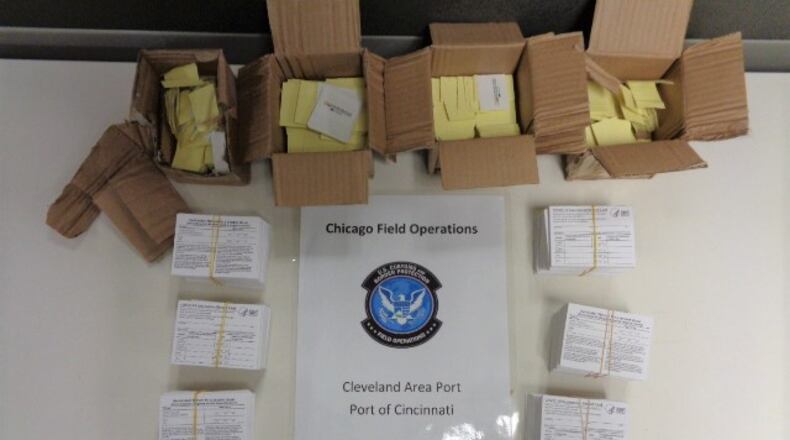 The Cincinnati office of U.S. Customs and Border Patrol seized more than 1,500 fake COVID-19 vaccination cards recently. CONTRIBUTED