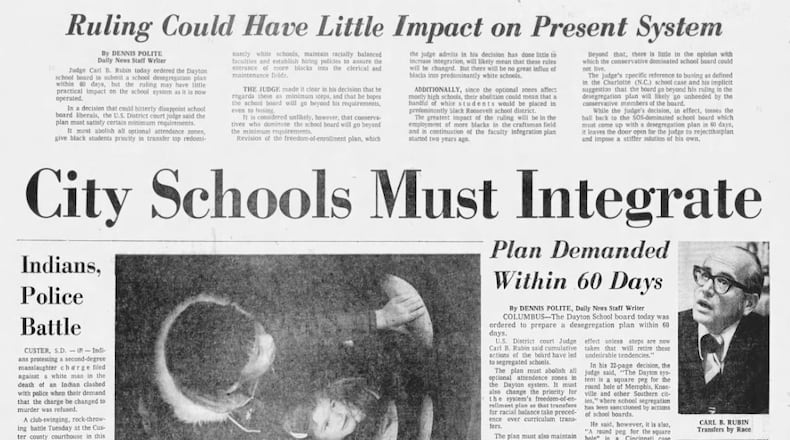 Front page of the Feb. 7, 1973 Dayton Daily News on a court order to desegregate Dayton schools.