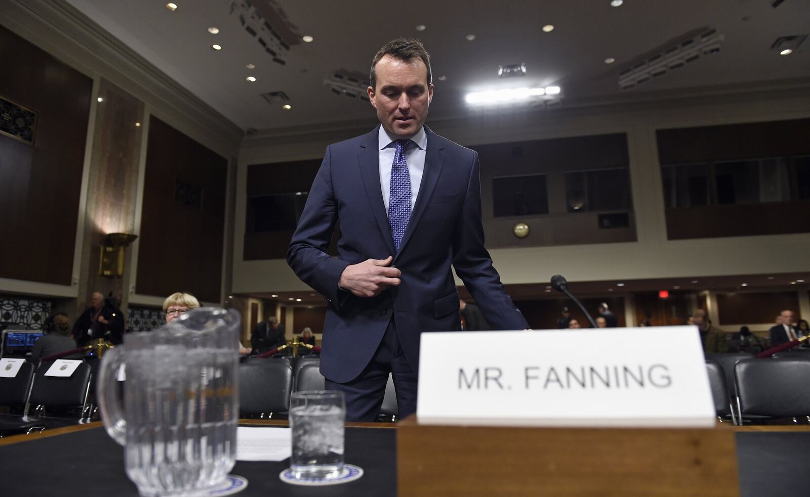 Army Secretary nominee Eric Fanning, a close civilian adviser to Defense Secretary Ash Carter, arrives on Capitol Hill in Washington, Thursday, Jan. 21, 2016, to testify before the Senate Armed Services Committee hearing on his nomination. (AP Photo/Susan Walsh)