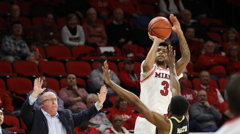 Miami’s Dae Dae Grant puts up a shot agaisnt Western Michigan at Millett Hall on Tuesday, Feb. 4, 2020. Miami Athletics PHOTO