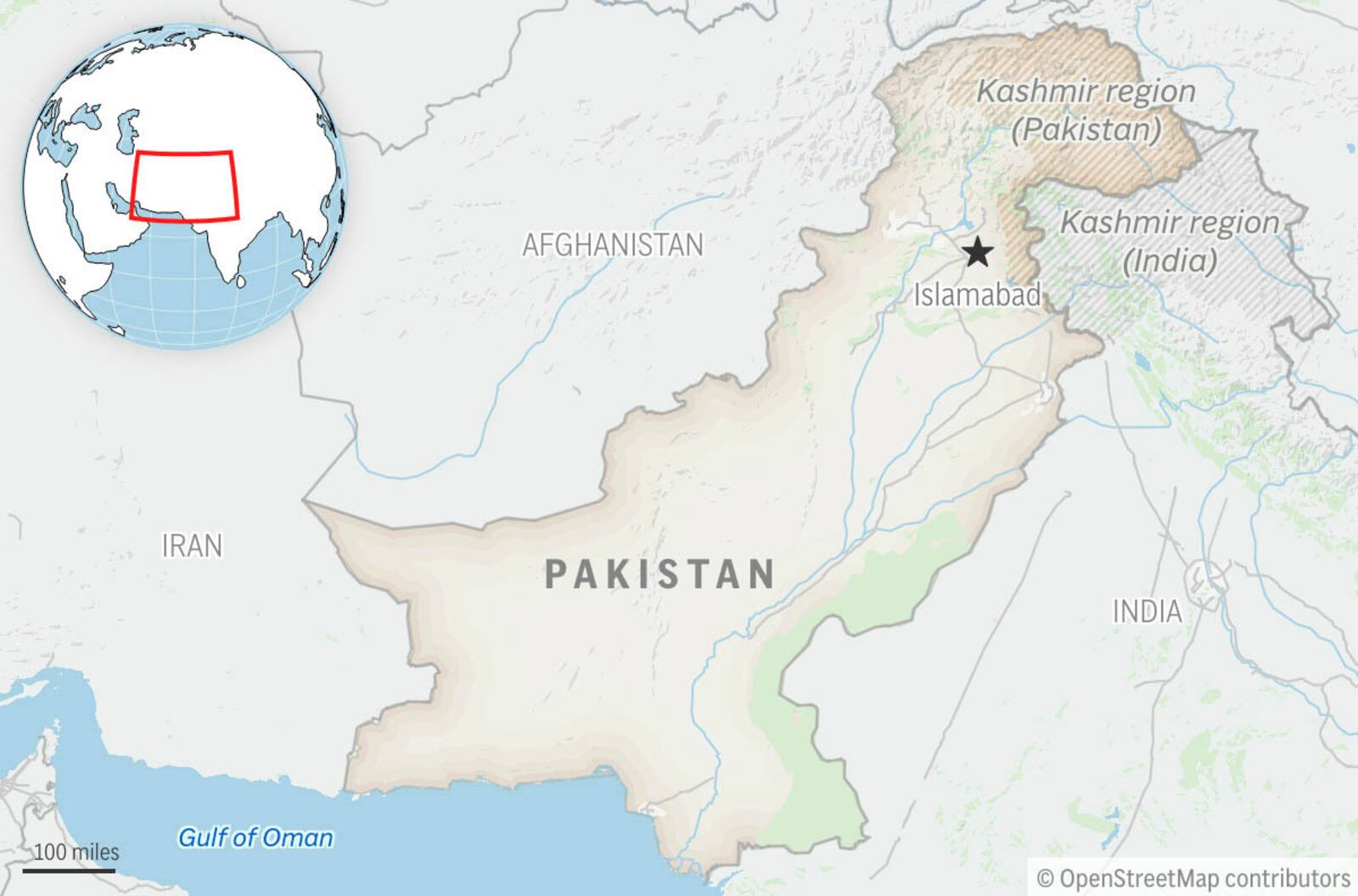This is a locator map for Pakistan with its capital, Islamabad, and the Kashmir region. (AP Photo)