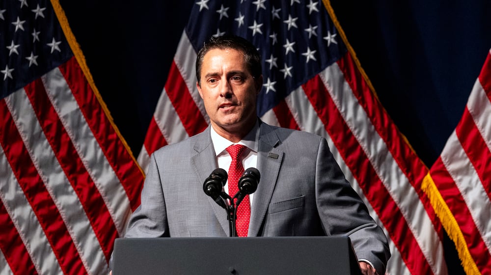 Ohio Secretary of State Frank LaRose speaks during the Ohio Republican Party dinner, Tuesday, June 24, 2025, in Lima, Ohio. (AP Photo/Lauren Leigh Bacho)