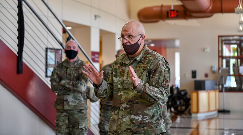 Gen. Arnold W. Bunch Jr., Air Force Materiel Command commander, talks about ongoing command initiatives with Airmen during a recent visit to Hill Air Force Base, Utah. To become the AFMC We Need, says Bunch, it is important to listen to Airmen and find ways to break down barriers they face. It is through Airmen ingenuity that solutions will emerge to the most challenging problems across the mission. U.S. AIR FORCE PHOTO