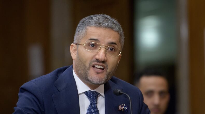 Amer Ghalib appears before a Senate Committee on Foreign Relations hearing on his pending nomination to be U.S. Ambassador to Kuwait, on Capitol Hill, Thursday, Oct. 23, 2025, in Washington. (AP Photo/Rod Lamkey, Jr.)