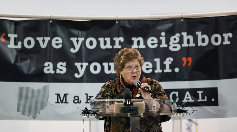 Casey Rollins, executive director of St. Vincent de Paul, speaks at a press conference held by Springfield Neighbors United, in partnership with ABLE and G92, at Greater Grace Temple on Monday, March 16, 2026, in Springfield. The press conference was held to ask for support of an amicus brief filed with the U.S. Supreme Court that called for the continuation of Temporary Protected Status for Haitians in Springfield. JOSEPH COOKE/STAFF
