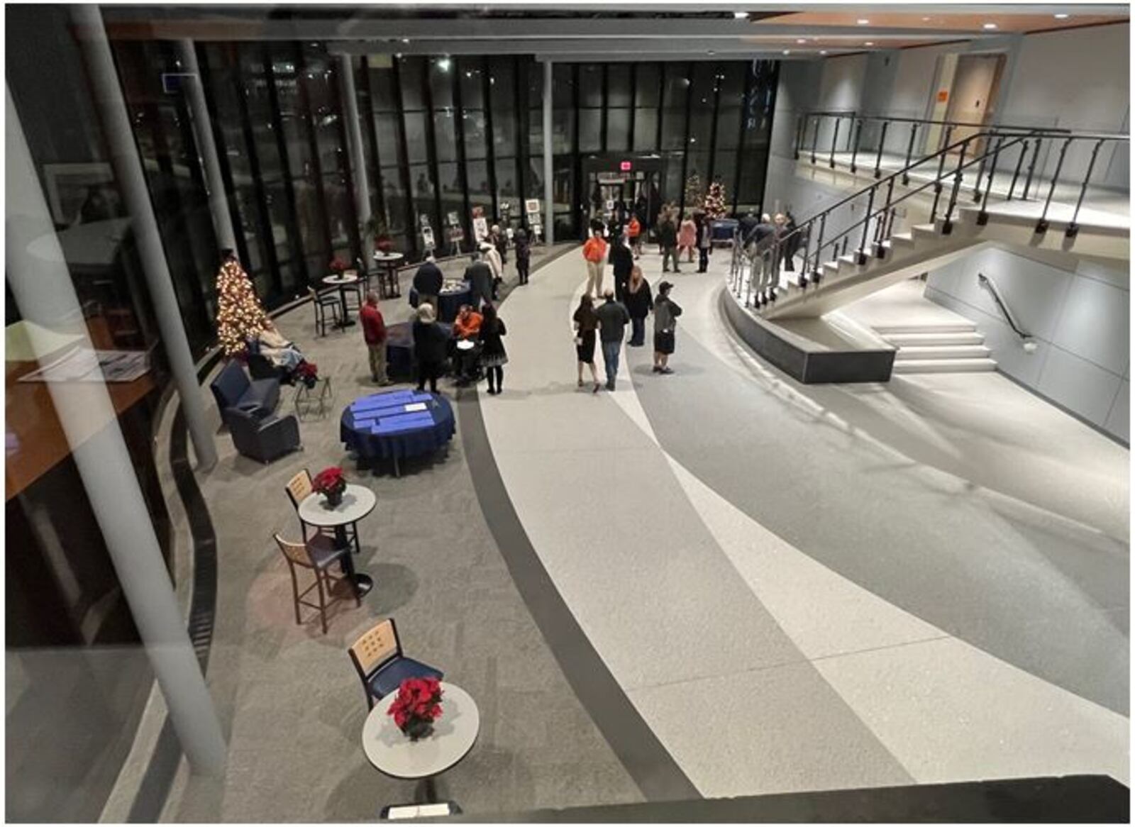 A view from the Wayne Local Schools superintendent's office overlooking the lobby of the new Performing Arts Center. The district's central office is located on the second floor. ED RICHTER/STAFF