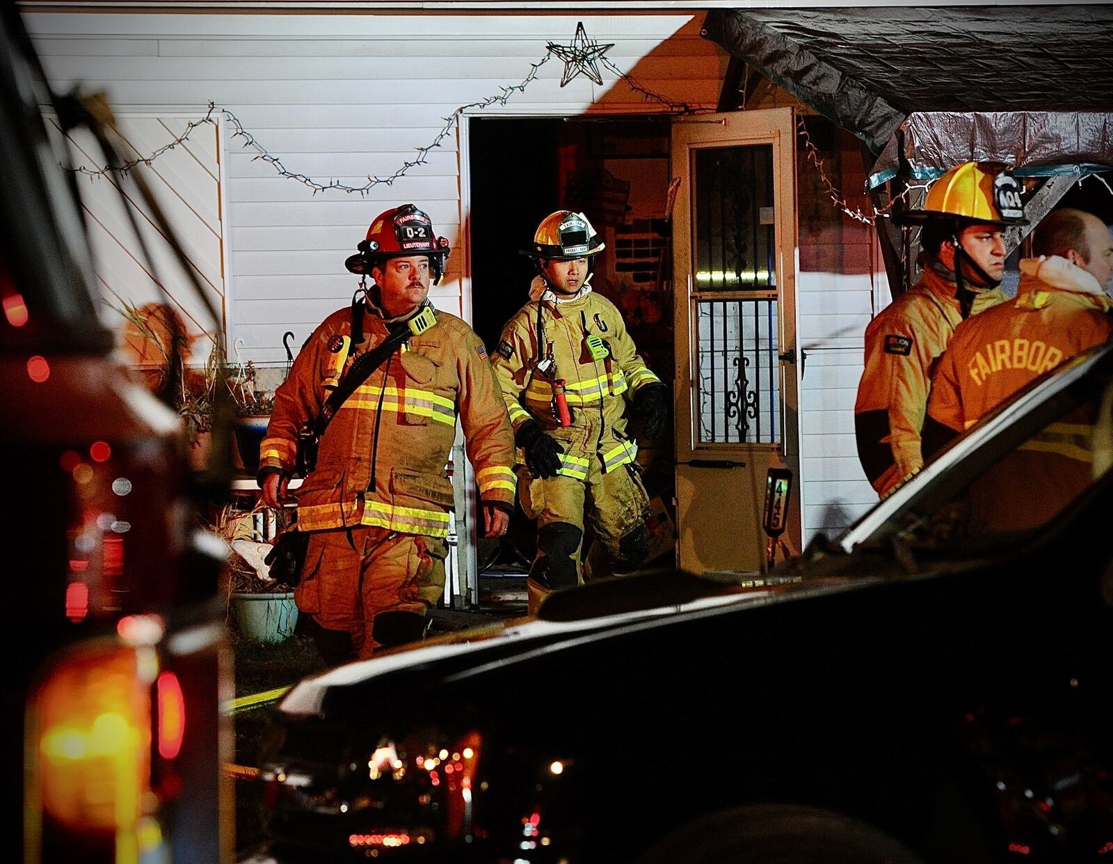 A Fairborn firefighter was injured and a family dog killed in a house fire Monday night, Nov. 21, 2022, on Cleary Drive. MARSHALL GORBY/STAFF