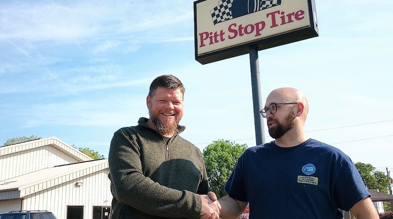 General manager Micah Steele and certified master technician Daniel Volz are reopening Pitt Stop Tire and Auto in Xenia under the Emerge Recovery and Trade Initiative. The shop closed in 2021 due to a lack of skilled workers. CONTRIBUTED