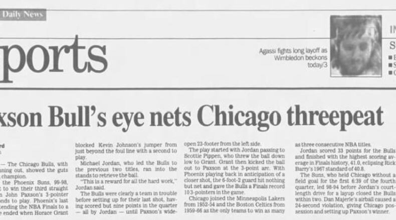 June 21, 1993, sports front page of Dayton Daily News.