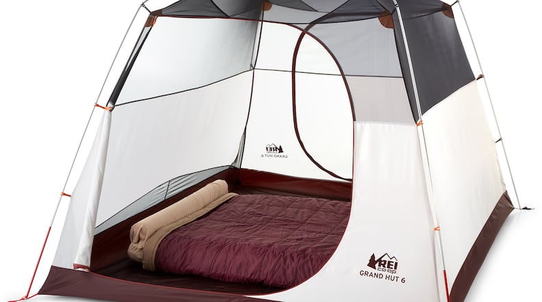 REI's Grand Hut 6 takes a different approach, with nearly vertical walls and a ceiling that soars 6 feet, 6 inches high. You can literally do jumping jacks in this thing. On a rainy day, you could set up camp chairs inside, and the two large D-shaped doors make getting in and out a breeze. (REI)
