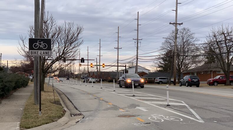 This is the bike lane at the corner of North Broadway and DeSales Ave. in Lebanon, facing north. ED RICHTER / STAFF