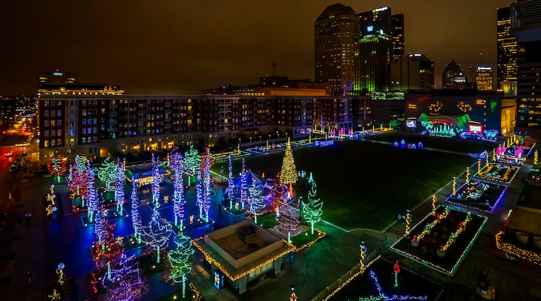 Columbus Commons in the Downtown district during the holiday season.