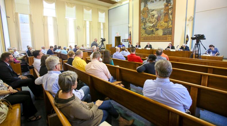 The Journal-News and Greater Hamilton Chamber of Commerce hosted a forum for the candidates running for Hamilton city council and mayor Wednesday, Sept. 7. The event, held at the Hamilton Mill, included Shaquila Mathews, Michael Ryan, Timothy Naab, Pat Moeller, Robert Brown, Delbert Price and Shawna Noble. Not in attendance was Ramon Batista, a candidate for mayor. GREG LYNCH/STAFF