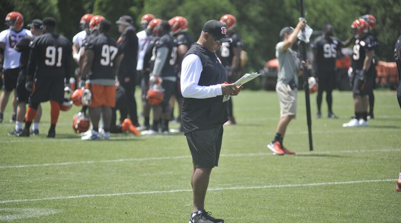 Cincinnati Bengals head coach Marvin Lewis will continue his tradition of taking the team off the field for a team-bonding event later this week to celebrate the end of OTAs. JAY MORRISON/STAFF