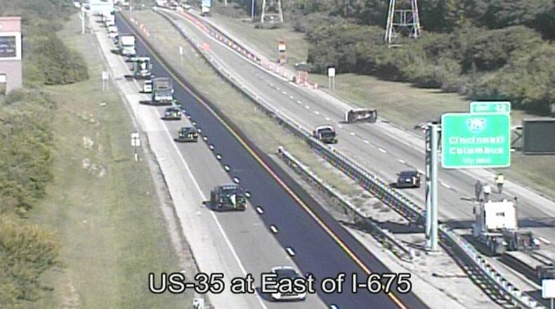 U.S. 35 West was closed Tuesday morning on Sept. 2, 2025, at Interstate 675 for a rollover crash involving two vehicles. Photo courtesy the Ohio Department of Transportation.
