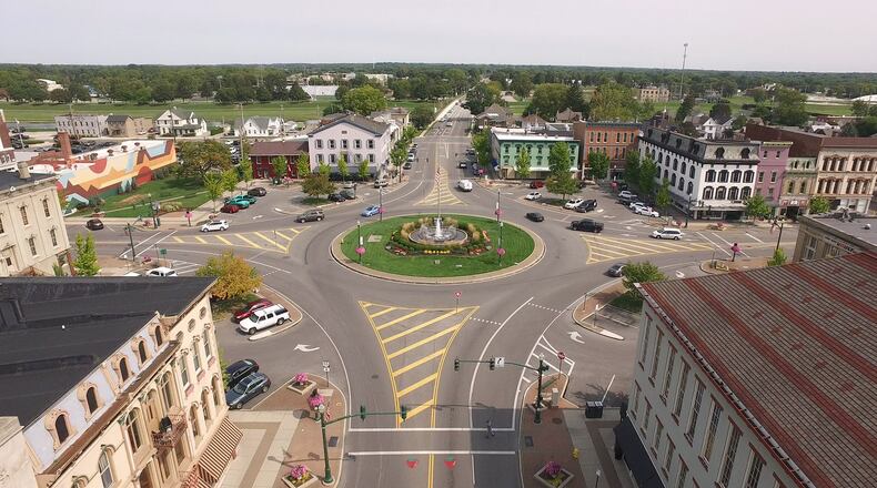 Troy downtown looking toward the traffic circle and North Market Street. TY GREENLEES / STAFF