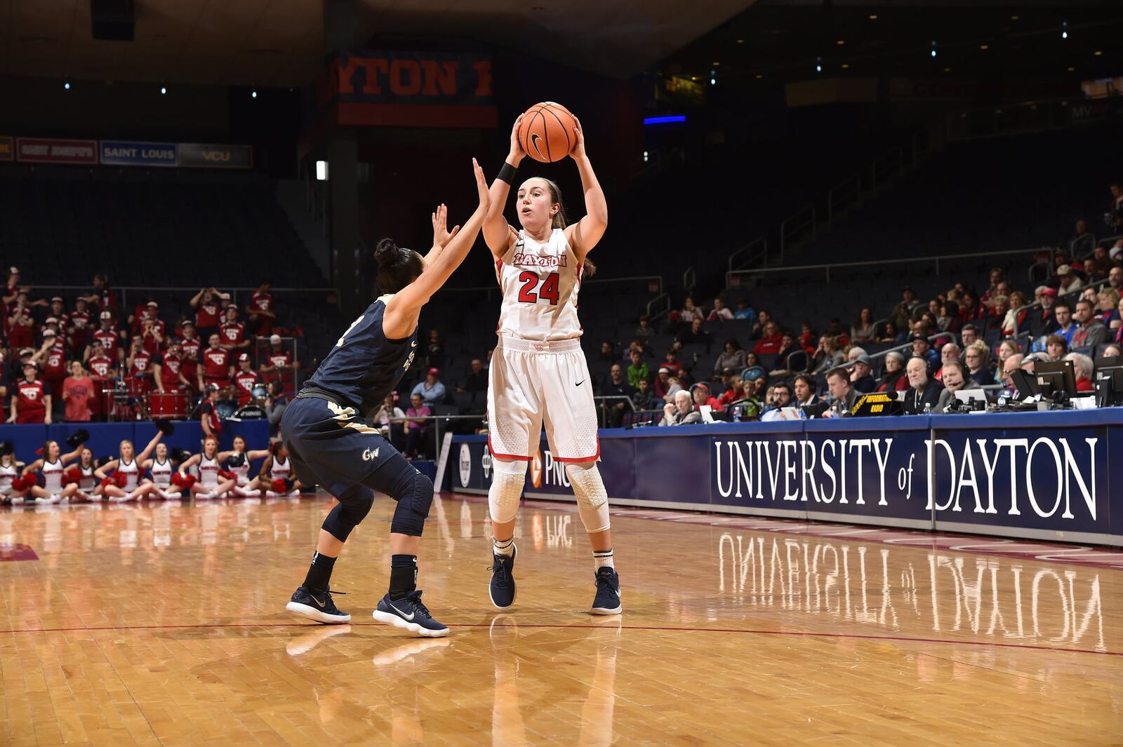 Dayton’s Lauren Cannatelli against George Washington on Sunday, Jan. 21, at UD Arena. Erik Schelkun/CONTRIBUTED