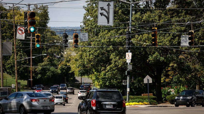 A roundabout is being examined for the six-spoke intersection involving Oakwood Ave.. Thruston Blvd. and Far Hills Ave. The intersection is just south of Dayton on Ohio 48 as you climb the hill to Oakwood. JIM NOELKER/STAFF