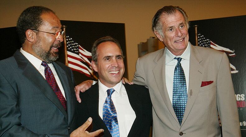 NEW YORK - AUGUST 11: (from left to right) AOL Time Warner CEO Richard Parsons, HBO Sports President Ross Greenburg and sports journalist Frank DeFord attend a special screening of HBO Sports’ “Nine Innings From Ground Zero” on August 11, 2004 at the American Museum of Natural History Samuel J. and Ethel LeFrak Theater, in New York City. (Photo by Evan Agostini/Getty Images)