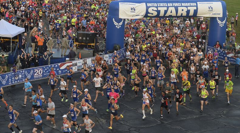 The start of the 2016 Air Force Marathon at Wright-Patterson Air Force Base. CONTRIBUTED