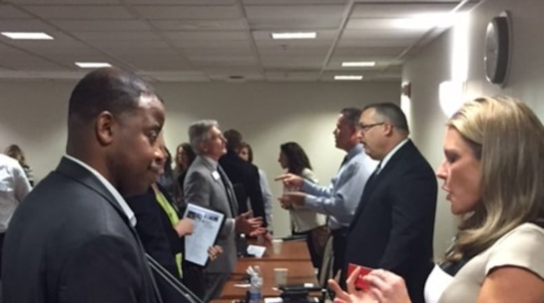 Representatives of women- and minority-owned businesses speak with Premier Health officials during a June 2016 supplier diversity community outreach event at Miami Valley Hospital. CONTRIBUTED