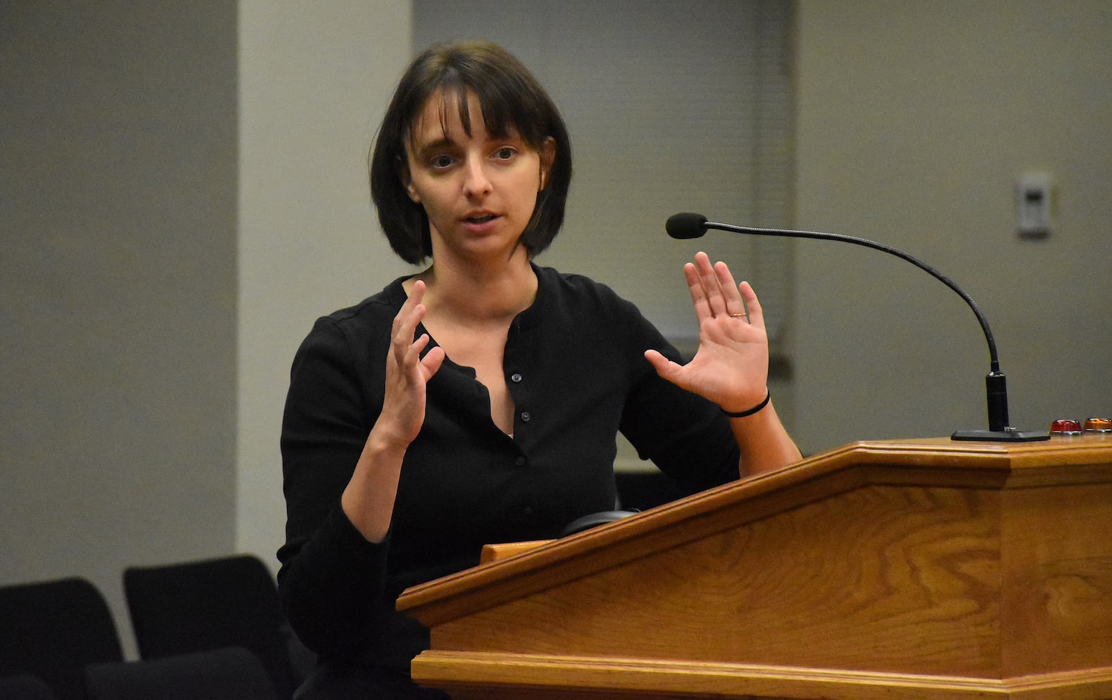 Kyrsten French, Dayton's zoning administrator, at a July 2025 Dayton Plan Board meeting. CORNELIUS FROLIK / STAFF