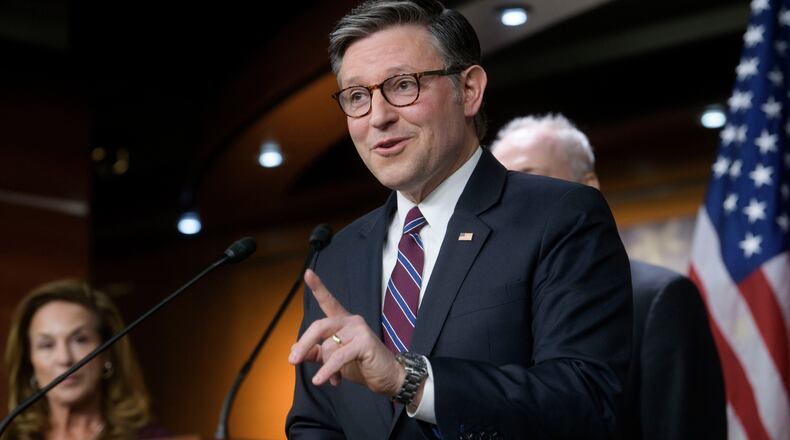 Speaker of the House Mike Johnson, R-La., speaks during a news conference at the Capitol, Wednesday, Jan. 7, 2026, in Washington. (AP Photo/Rod Lamkey, Jr.)