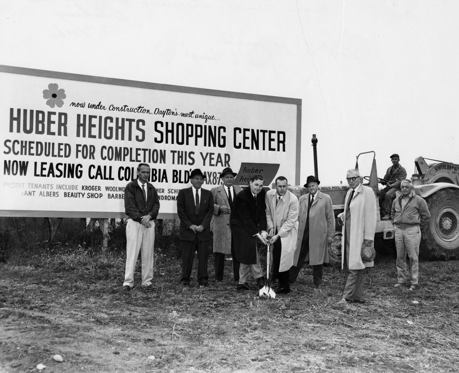 This is a picture from the late 50’s showing the groundbreaking for the Huber Center at the southwest corner of Chambersburg Road. and Brandt Pike. Charles Huber is in the light-colored overcoat on the right side of the shovel.