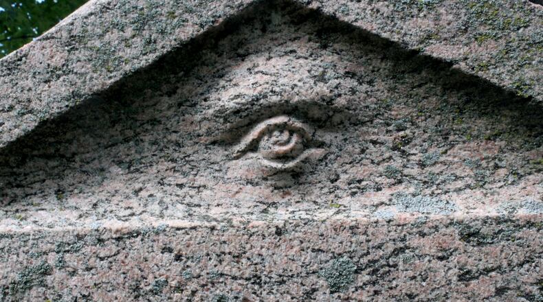 Eye on gypsy queen Matilda Stanley's monument at  Woodland Cemetery  in Dayton.