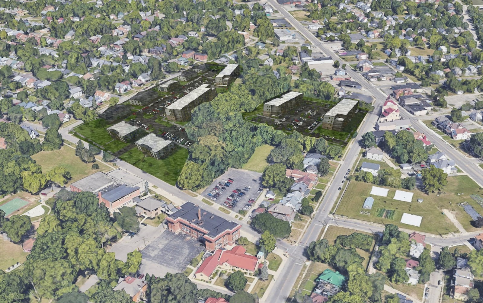 A site rendering of the HōM Flats at Forest project in the Five Oaks neighborhood in northwest Dayton. CONTRIBUTED