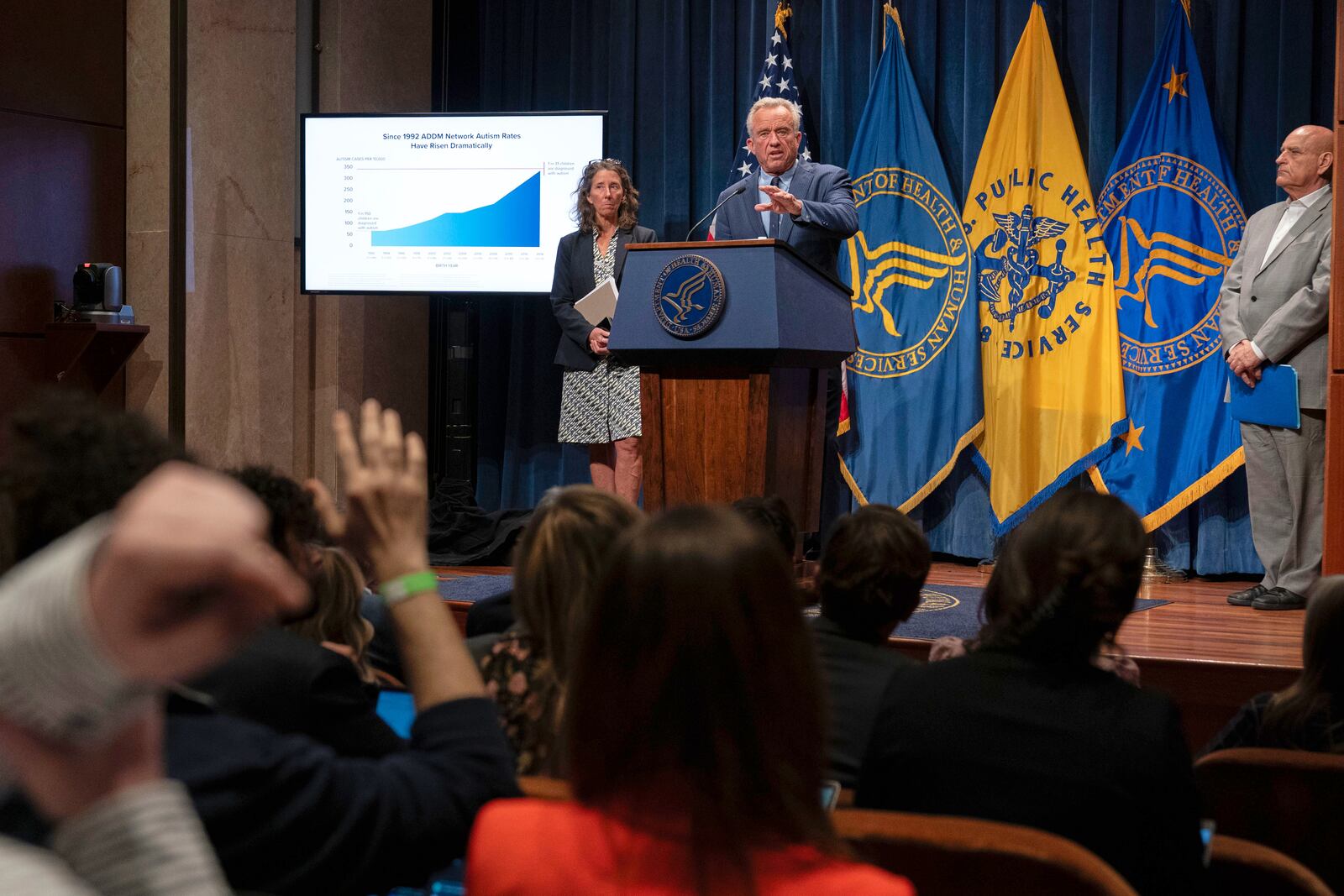Health and Human Services Secretary Robert F. Kennedy Jr. speaks during a news conference on the Autism report by the CDC at the Hubert Humphrey Building Auditorium in Washington, Wednesday, April 16, 2025. (AP Photo/Jose Luis Magana)