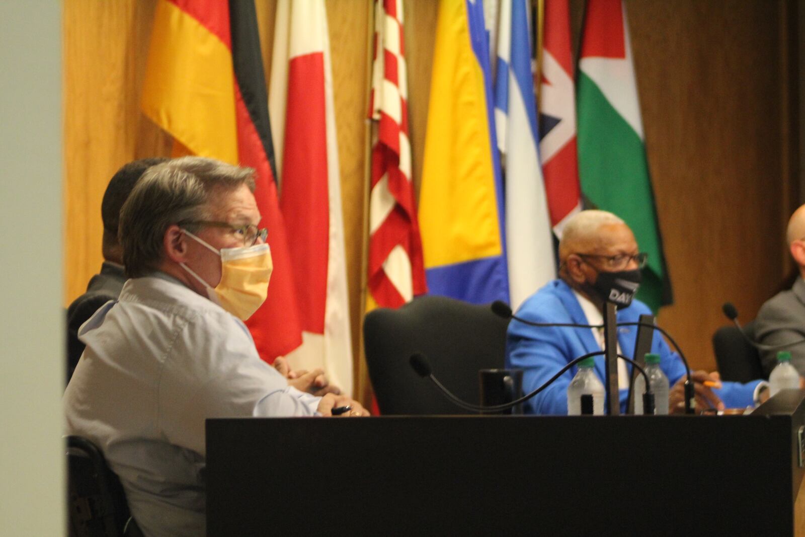 Dayton City Commissioner Darryl Fairchild and Mayor Jeffrey Mims Jr. at a commission meeting. CORNELIUS FROLIK / STAFF