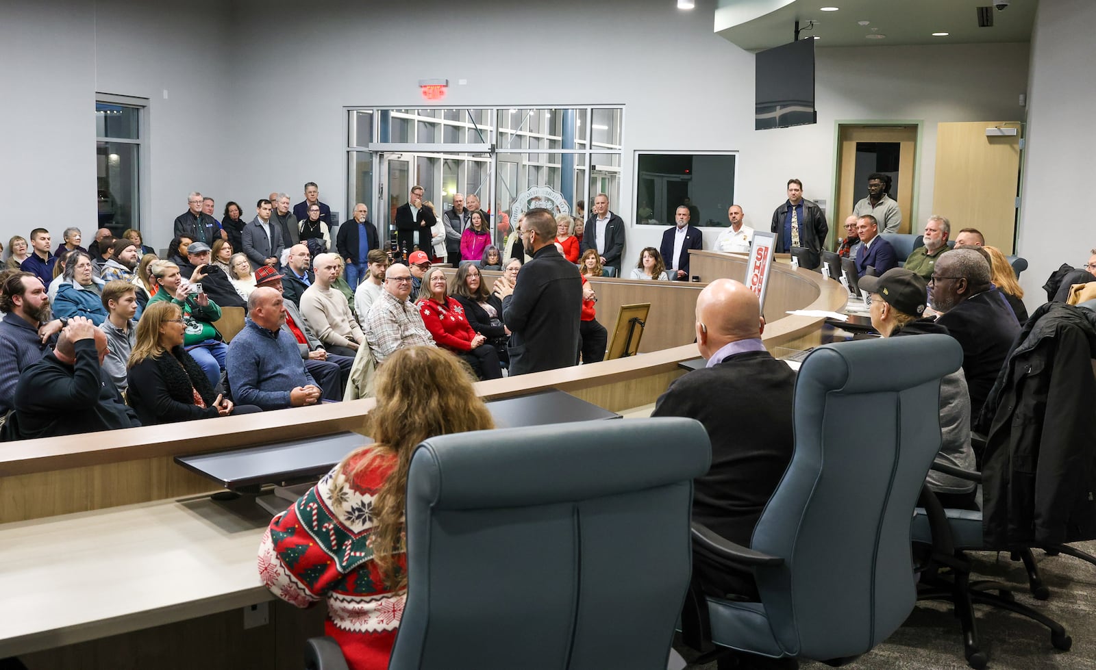 Huber Heights leaders and community members gathered Tuesday evening to celebrate the new Richard F. Shomper Governance Center on Brandt Pike. The center is located in the former Marian Meadows shopping center. BRYANT BILLING/STAFF