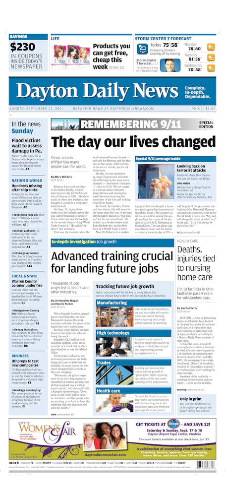 Sept. 11, 2011: Front page Dayton Daily News