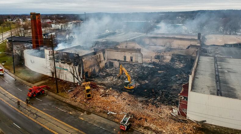 Demolition began Thursday, Jan. 2, 2020 after fire destroyed parts of the vacant former Middletown Paperboard building on New Years Day. Jarod Thrush / STAFF