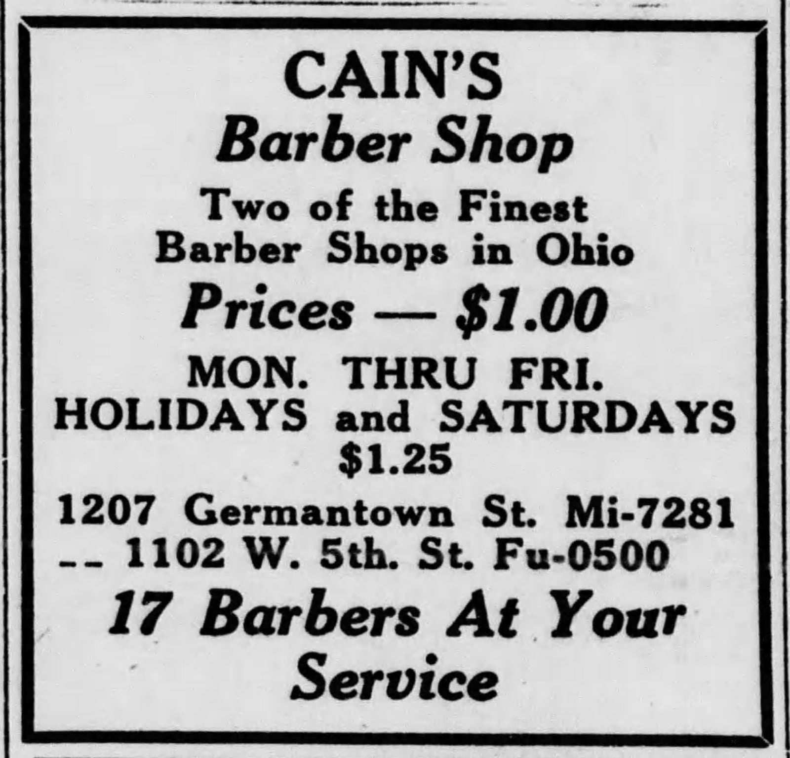 A Dayton Daily News advertisement from 1950 during the "Barber Price War." DAYTON DAILY NEWS ARCHIVES.