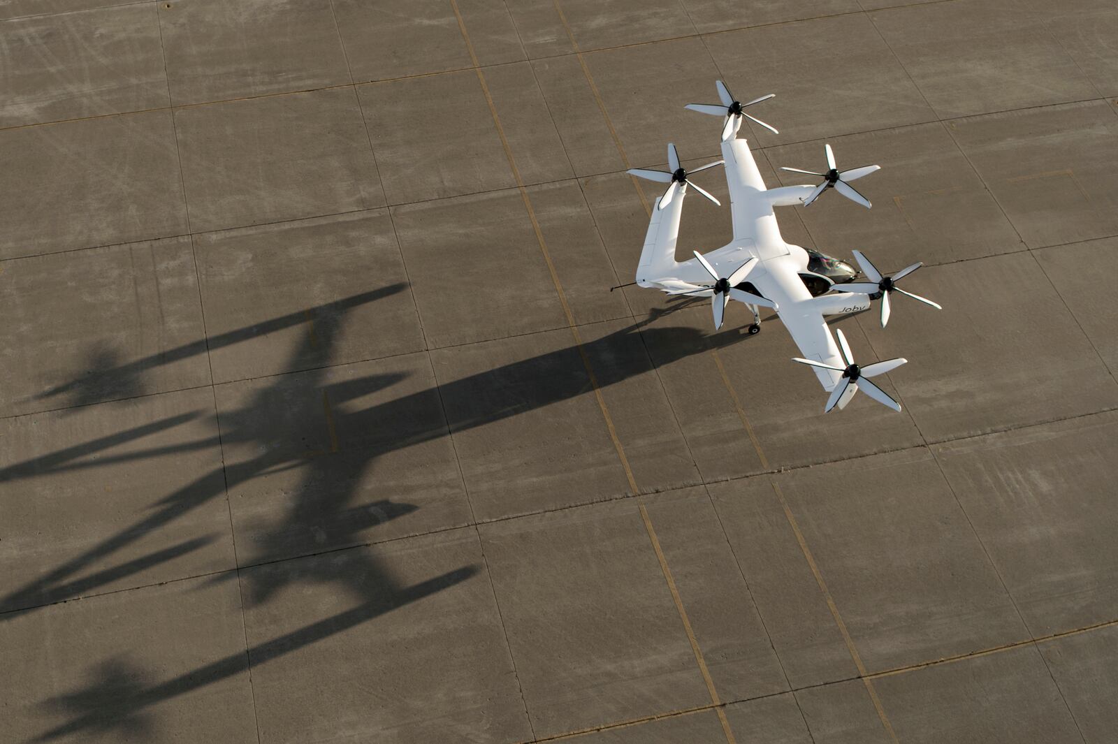In this 2022 photo provided by Joby Aviation is Joby’s pre-production prototype aircraft at the company’s flight test facility in Marina, Calif. The same Ohio river valley where the Wright brothers pioneered human flight will soon manufacture cutting-edge electric vertical takeoff and landing aircraft. An agreement announced Monday, Sept. 18, 2023, between the state and Joby Aviation Inc. will bring air taxi production to a 140-acre site at Dayton International Airport by 2025. (Eric Adams/Joby Aviation via AP)