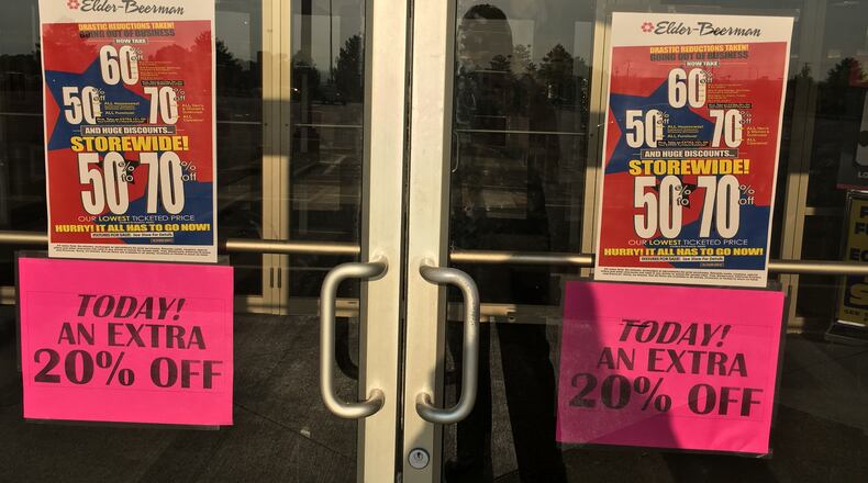 Elder-Beerman is offering 20 percent off for the Fourth of July in addition to the liquidation discounts of 50 to 75 percent. STAFF PHOTO HOLLY SHIVELY