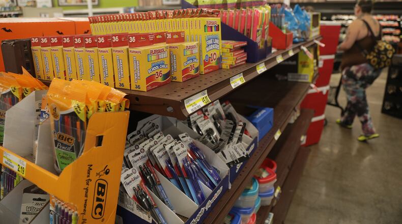 School supplies at Groceryland in Springfield. BILL LACKEY/STAFF